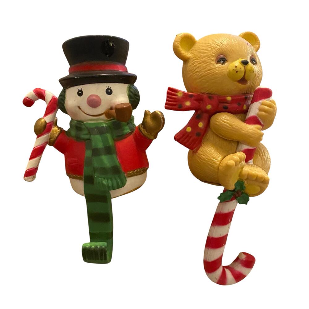 Set of TWO 4" Tall Adorable Vintage Hard Plastic Christmas Stocking Hangers